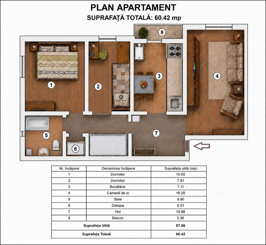 Proprietar – 3 camere decomandat, 57 mp, mobilat, lângă Lidl Galata — fotografia 1