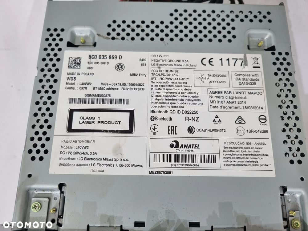 VW POLO VI 6R 6C  RADIO WYŚWIETLACZ 6C0035869D - 5