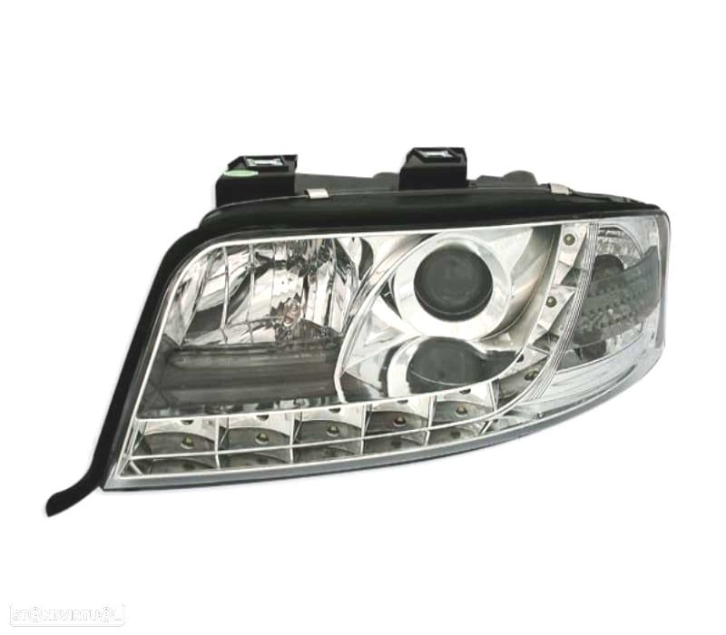 FARÓIS AUDI A6 4B 01-04 LUZ DIURNA LED FUNDO CROMADO - 3