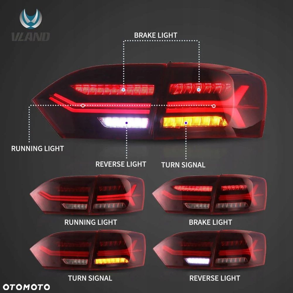 Lampy tyl ne kpl Vland Full LED Diody Tuning Red VW Jetta VI 5c 6 2010-2014 - 8