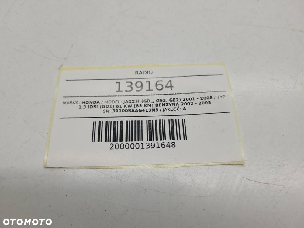 RADIO ODTWARZACZ CD HONDA JAZZ II 39100SAAG413N5 EUROPA - 9
