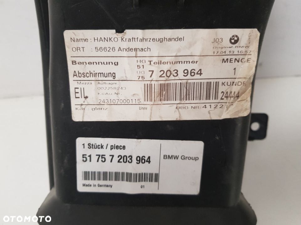 BMW 5 6 E60 E61 E64  NOWY WLOT POWIETRZA OSŁONA WLOTU POWIETRZA SILNIKA 51757203964 7203964 - 2