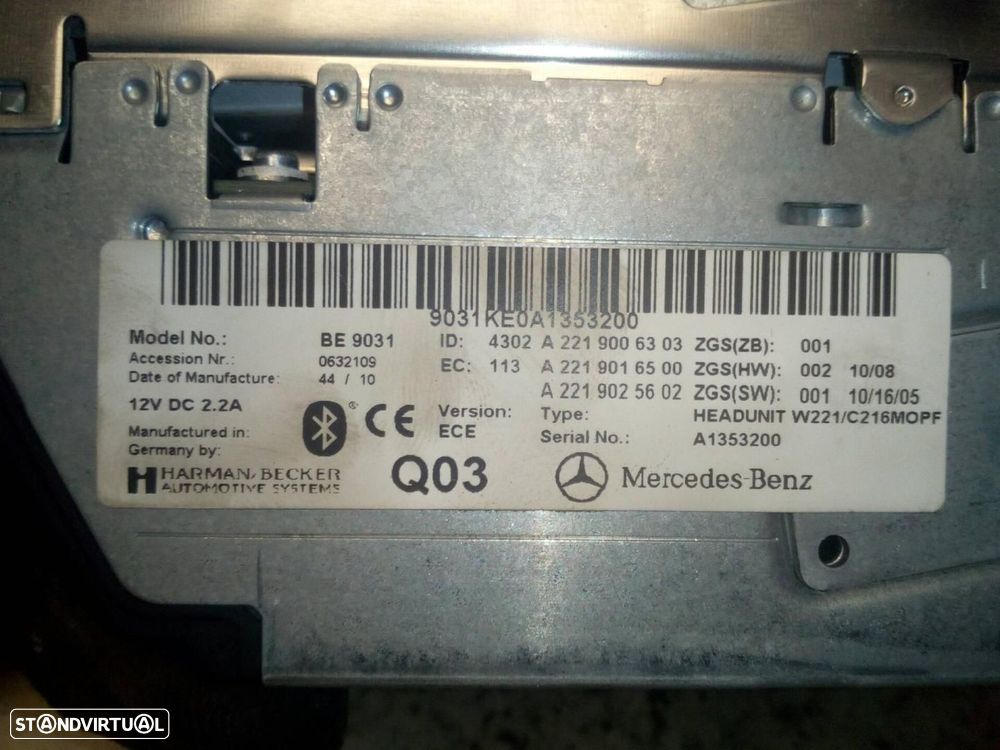 SISTEMA DE ÁUDIO RÁDIO CD MERCEDES-BENZ CLASE S BM 221 LIM. - 1