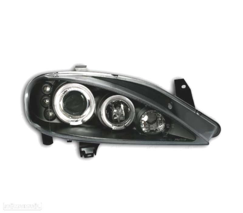 FARÓIS FRONTAIS RENAULT MEGANE 99-02 ANGEL EYES LED FUNDO PRETO - 2