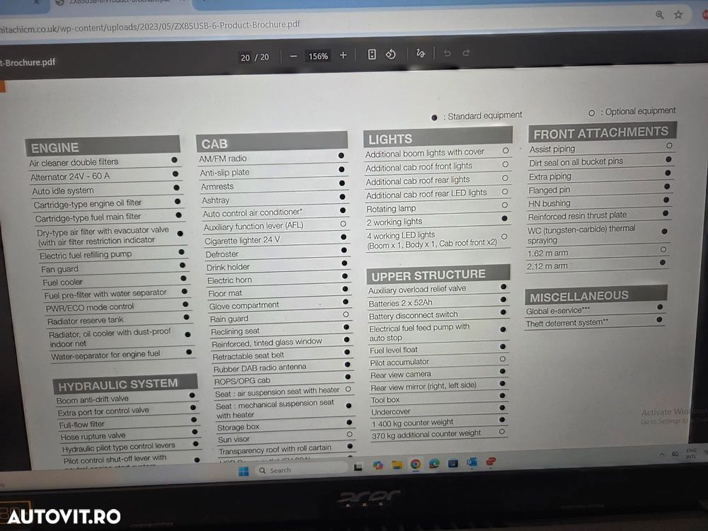 Hitachi ZX85, 9,3 TONE, 2023, 1.965h, CUPLA RAPIDA HIDRAULICA, cupe ingusta si lata NOI, cupa taluz neinclinabila NOUA, senile cauciuc PAD, LAMA NIVELARE, Instalatia picon pe brate, Aer cond, sistem antifurt, Ad sapare 5m,ridica 5t, CA NOU-PROMOTIE 64.900Eur - 15