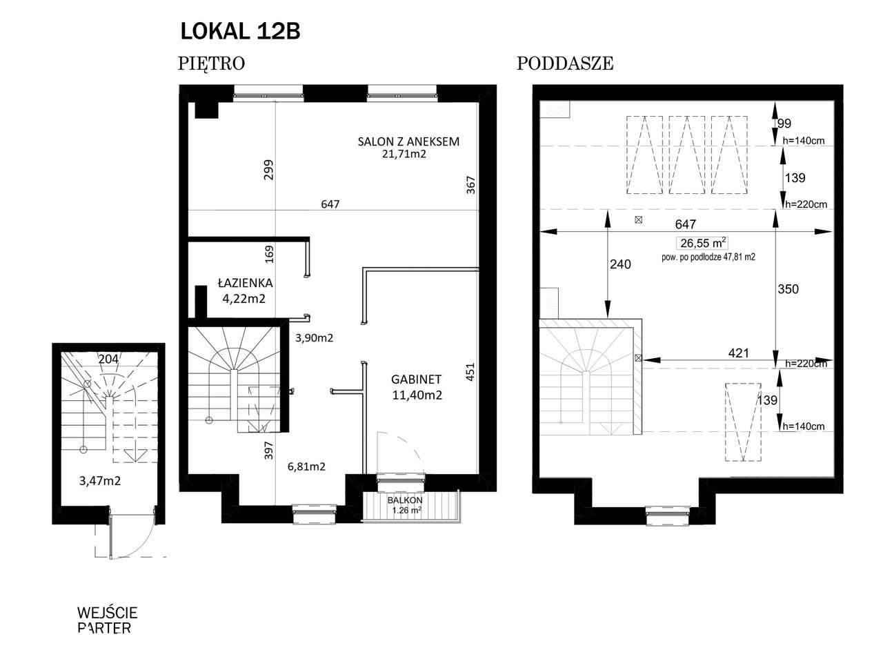Dwupak w stanie deweloperskim: 51,51 m2 na piętrze + 26,55 m2