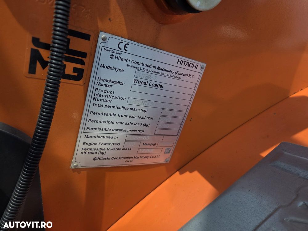 Hitachi ZW180-7, 2022, 3.650h, 13.294km rulati, CUPLA RAPIDA, cupa 3mc, Camera spate si laterale, cantar, gresare automata, Michelin 80% ok, consum mediu 8,9l/h, circ hidr suplm, masa operationala 18t,CA NOU-posibilitate leasing 4 ani-PROMOTIE 99.900 EUR+Tva - 21