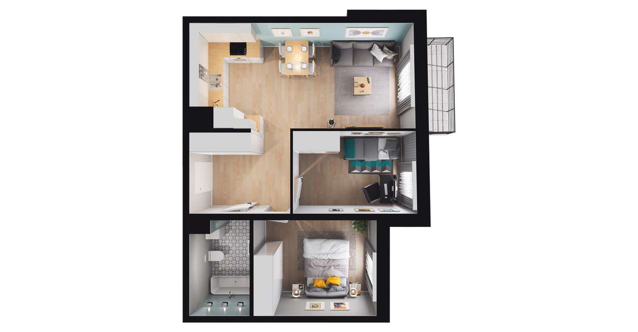 3-pokojowe mieszkanie 52m2 + balkon - Pełny obrazek: 2/23