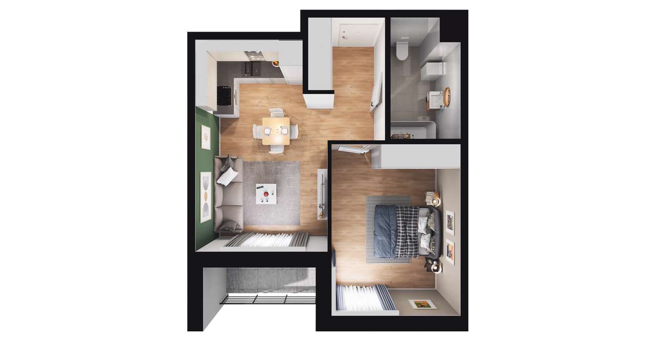 2-pokojowe mieszkanie 40m2 + loggia Bezpośrednio - Pełny obrazek: 3/24