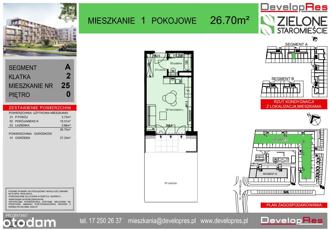 Parterowe studio z ogródkiem 27 m² , kompaktowe i ustawne - A-25