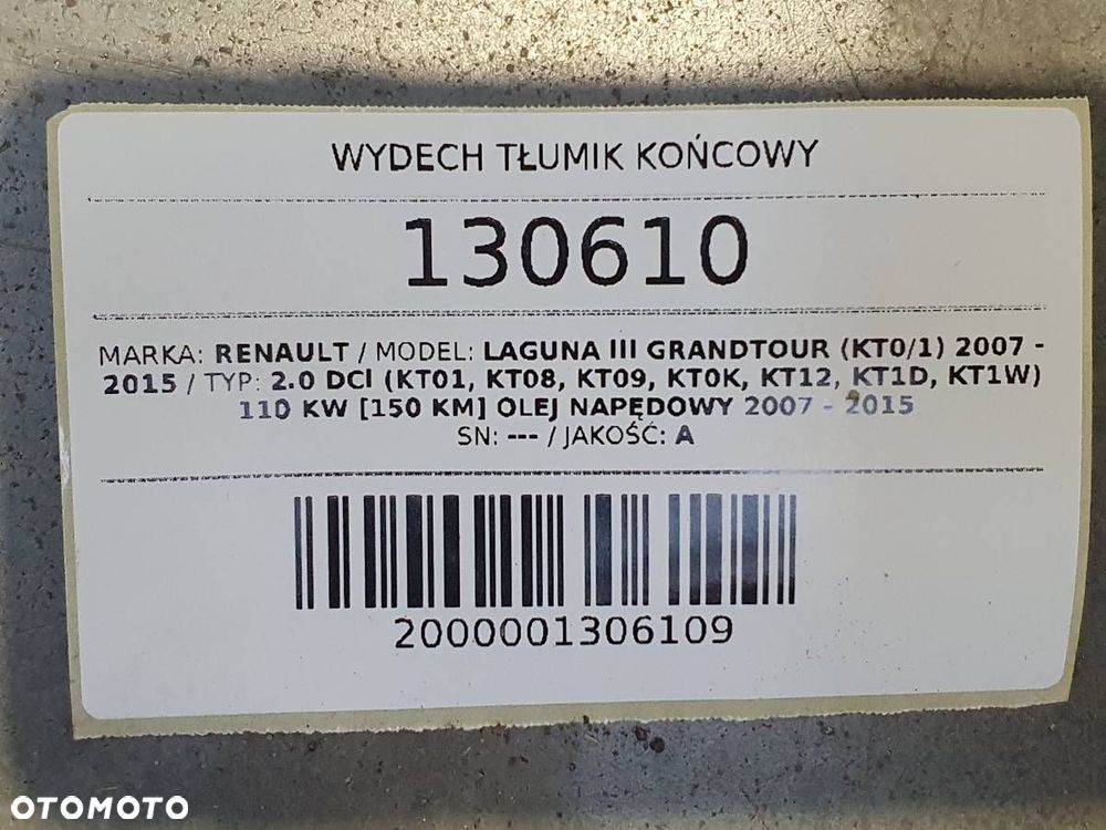 WYDECH TŁUMIK KOŃCOWY RENAULT LAGUNA III 2.0 DCI 150 203007607R - 8