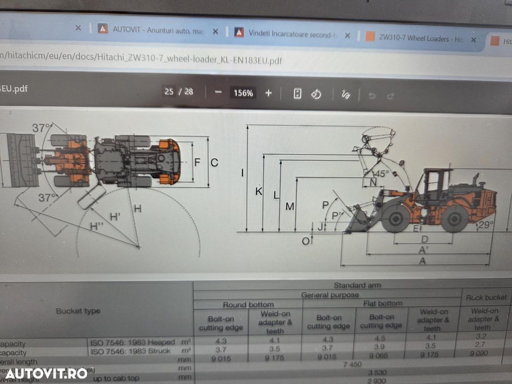 Hitachi ZW310-6, 2020, 6.209ore, CUPA 5mc, CUPLA RAPIDA, virare cu JOYSTICK, Masa operationala 28tone, anv MICHELIN 70%-ok, Gresare automata, camera spate, CANTAR, aer conditionat, STARE FOARTE BUNA, computer romana, posibil leasing 4 ani-PROMOTIE 119.500Eur - 37