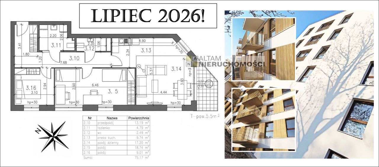 Lipiec'26! 3-/4pok. 75,17m² Balkon 5m² 0%