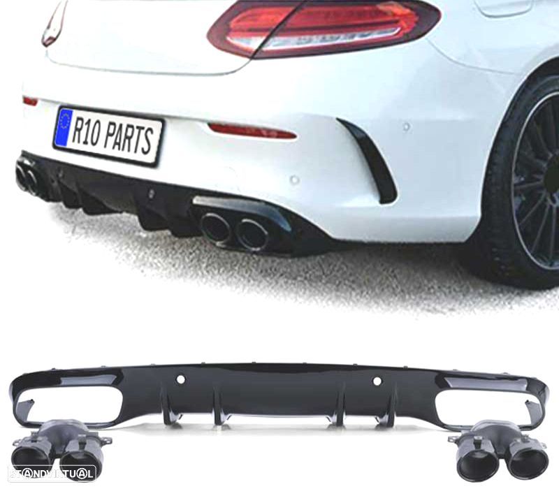 DIFUSOR MERCEDES CLASE C C205 COUPÉ 14-18 LOOK AMG PDC + PONTEIRAS DE ESCAPE PRETAS - 1