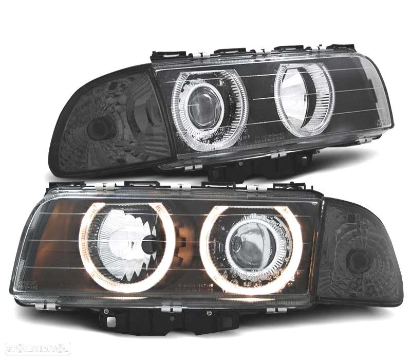 FARÓIS BMW SERIE 7 E38 94-98 ANGEL EYES HALOGENEO FUNDO PRETO - 1