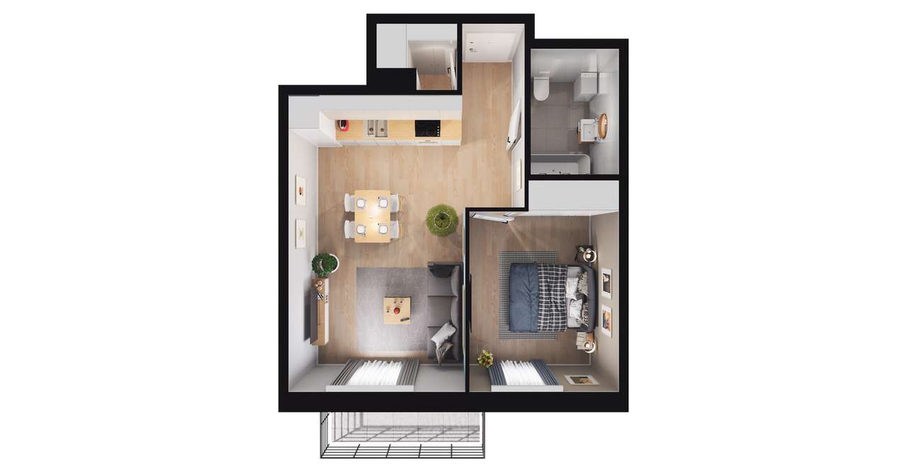 2-pokojowe mieszkanie 43m2 + balkon Bezpośrednio - Pełny obrazek: 2/10