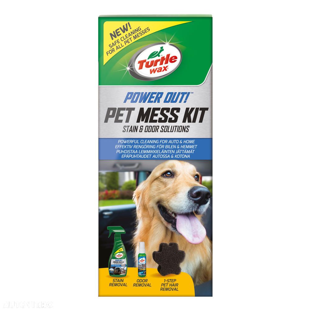 Kit curatare interior masina Turtle Wax Power Out Pet Mess Kit ( solutie curatat, solutie eliminare miros, burete curatat par animale) - 1
