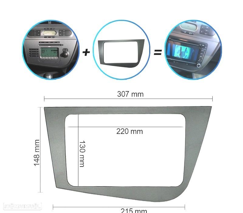 MOLDURA ADAPTADOR CINZA PARA RADIO 2-DIN PARA SEAT LEON 05-12 - 1