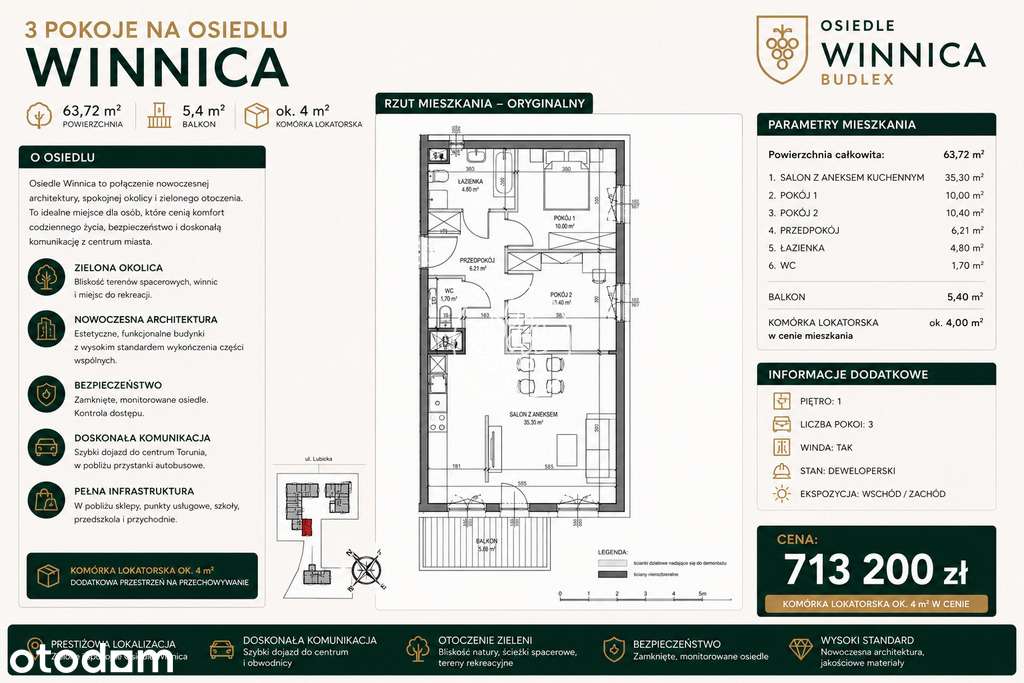 Osiedle Winnica | 3 pokoje | 63,72 m² | Balkon