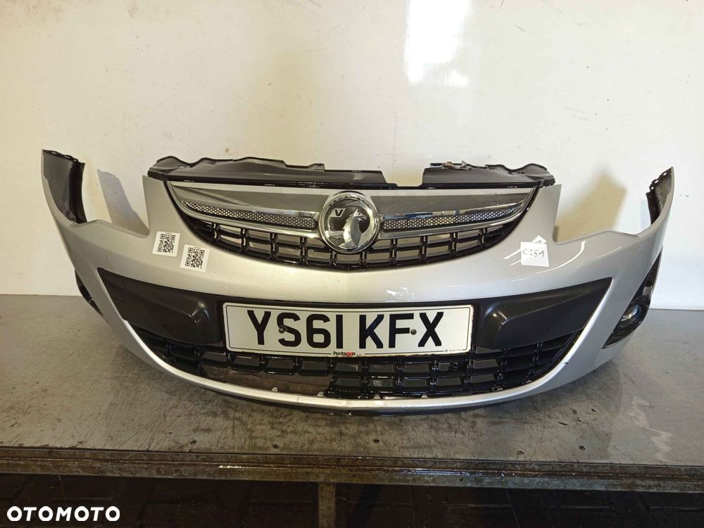 ^ ZDERZAK PRZÓD PRZEDNI OPEL CORSA D LIFT FL Z176 SREBRNY HALOGENY - 1