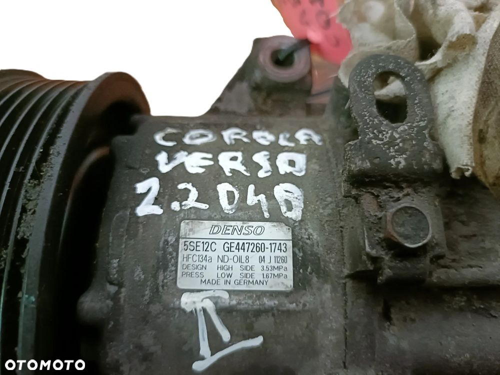 TOYOTA COROLLA VERSO II 04-09 2,2 D4D sprężarka kompresor klimatyzacji DENSO 447260-1743 * - 2