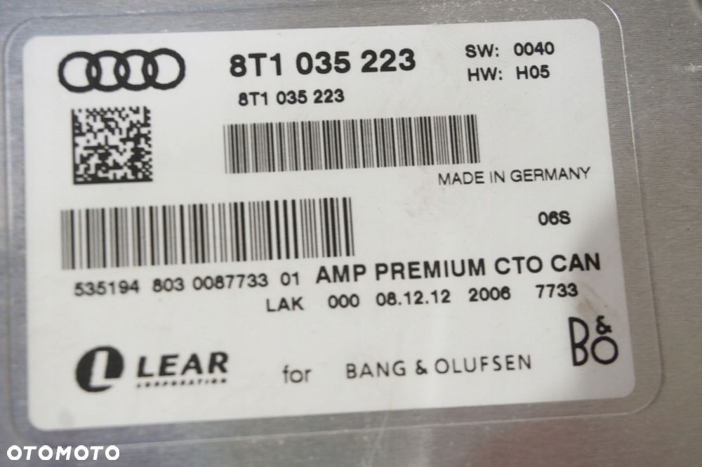GŁOŚNIKI ZESTAW SUBUFER WZMACNIACZ BANG OLUFSEN 8T1035223 AUDI A5 8T - 2