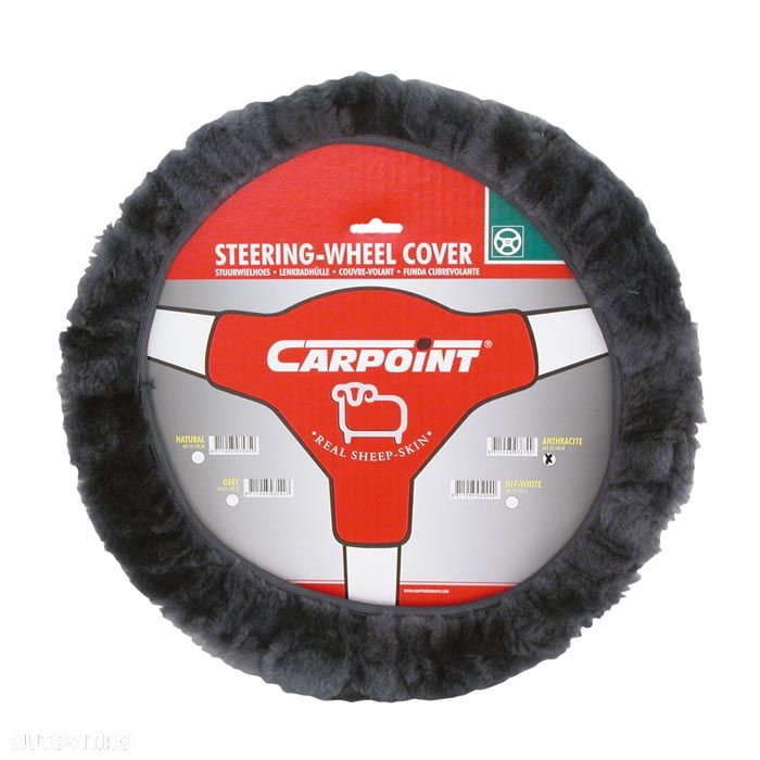 Husa volan blana din lana neagra diametru 37-39cm - 1