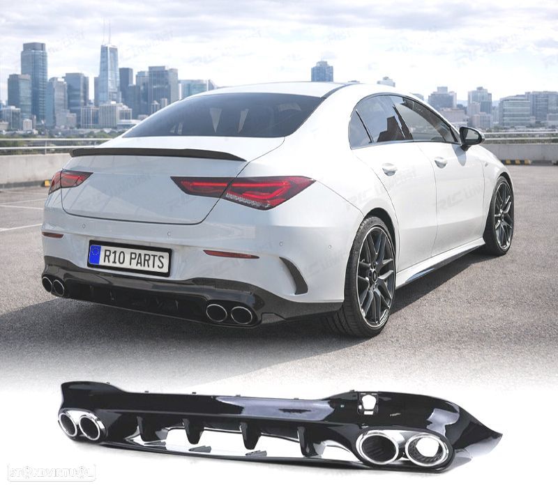 DIFUSOR MERCEDES CLA C118 X118 19-25 LOOK AMG PRETO BRILHANTE + PONTAS DE ESCAPE - 1