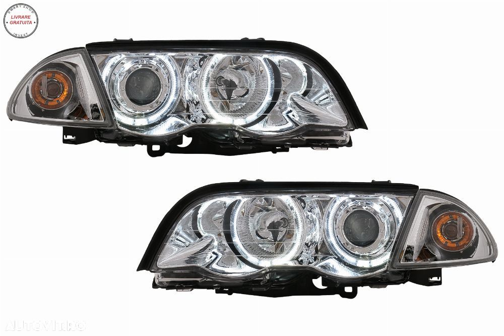 Faruri Angel Eyes BMW Seria 3 E46 Sedan Touring (05.1998-08.2001) Crom- livrare gratuita - 1