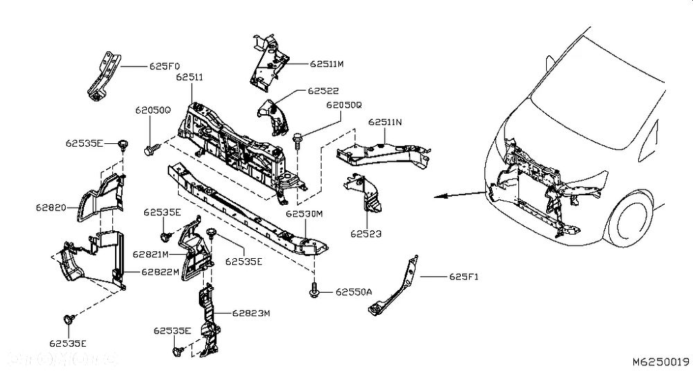 PRZEDNI FARTUCH I PODPORA CHŁODNICY do Nissana NV200