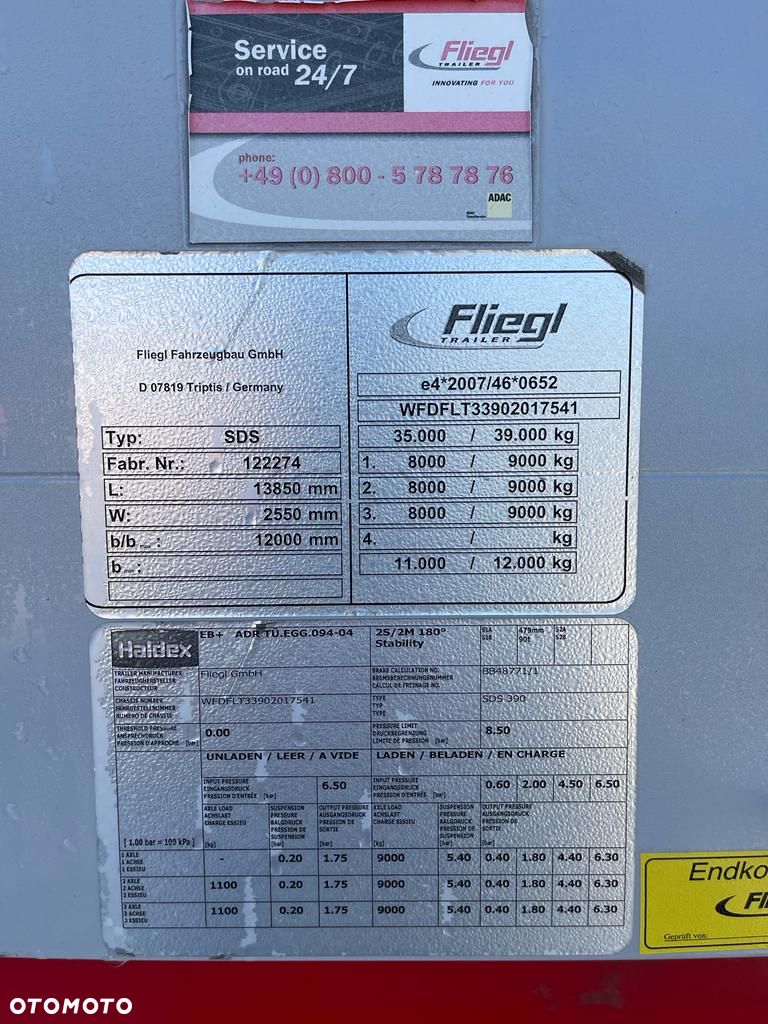 Fliegl SDS 339 Osie BPW Podnoszona oś STANDARD Stan BDB Opony 90% cena 72 000 netto - 8