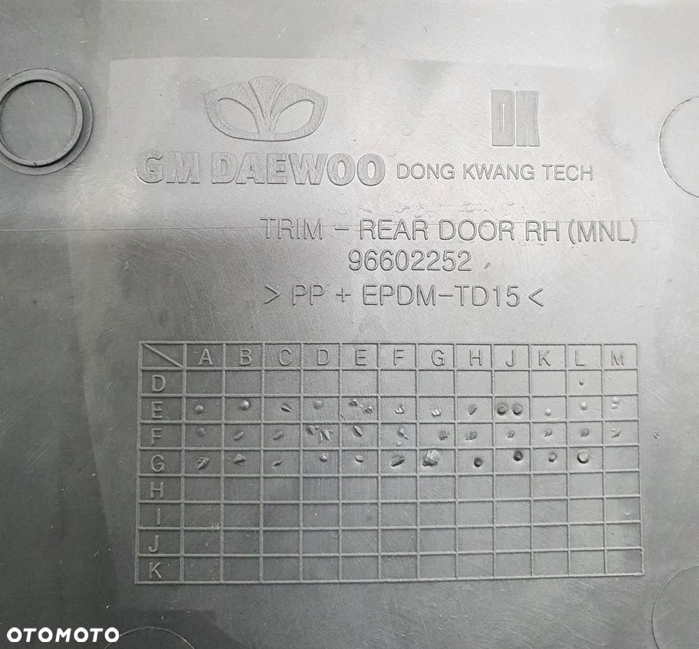 TAPICERKA BOCZEK DRZWI PRAWY TYŁ CHEVROLET MATIZ II 96602252 - 6