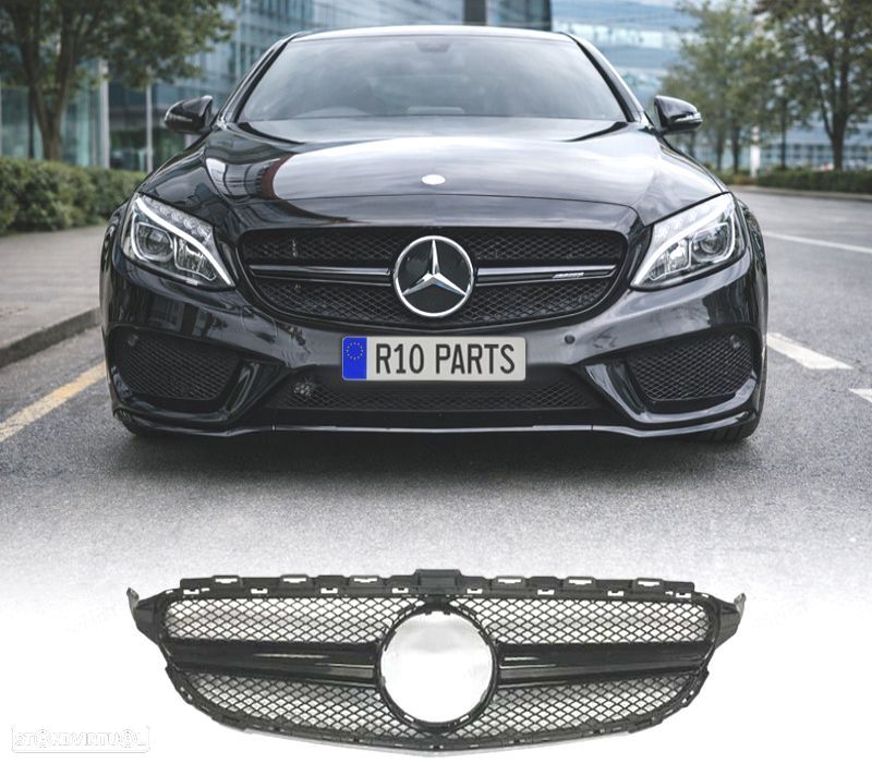 GRELHA FRONTAL MERCEDES W205 14-18 LOOK AMG C63 CÂMARA PRETO BRILHANTE - 1