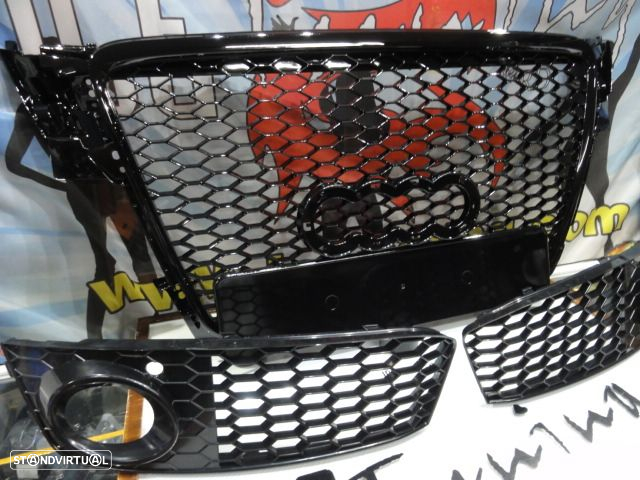 Grelha frontal + grelhas faróis nevoeiro Audi A4 B8 08-11 RS LOOK preto brilhante + suporte de símb. - 4