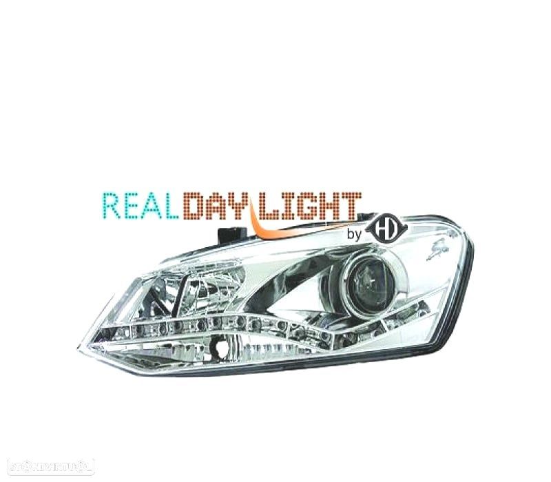 FARÓIS VOLKSWAGEN VW POLO 3 5P 10-14 DRL CROMO - 1