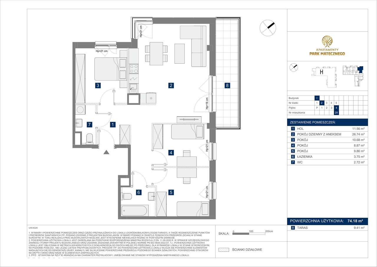 3 pokoje | 74,18 m² | Z widokiem na Park Matecznego