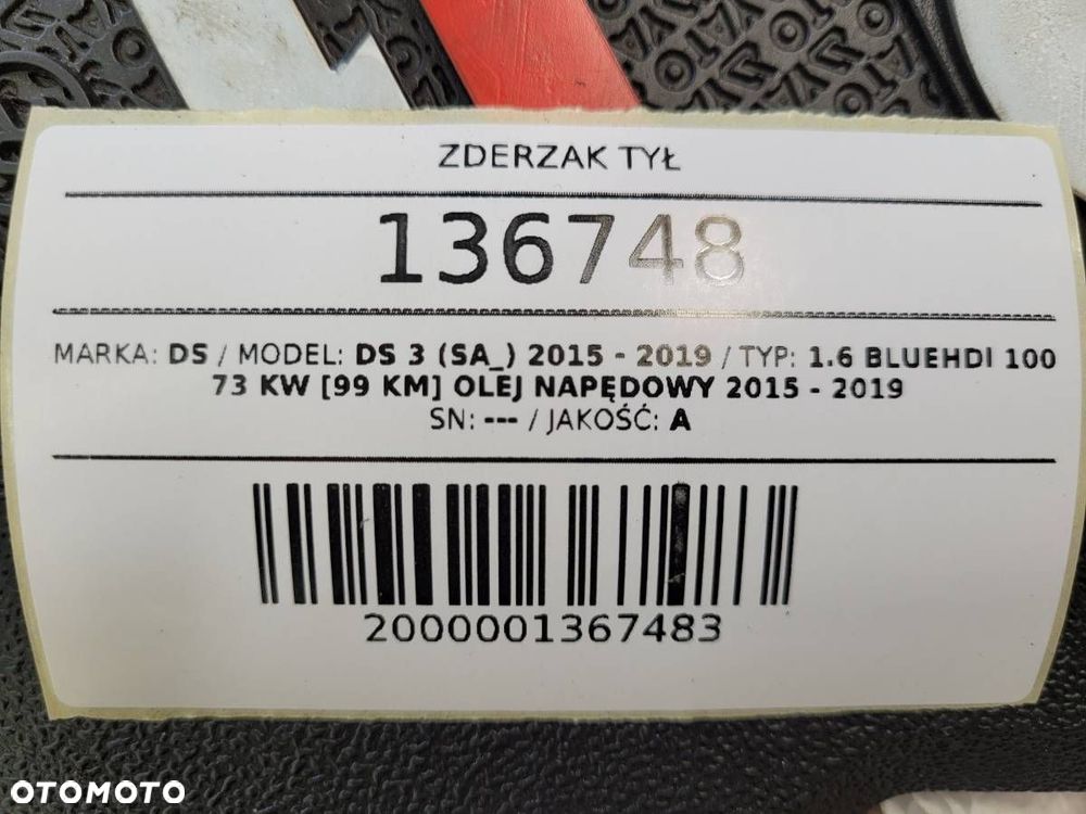ZDERZAK TYŁ TYLNY CITROEN DS3 2016 EUROPA BIAŁY - 15