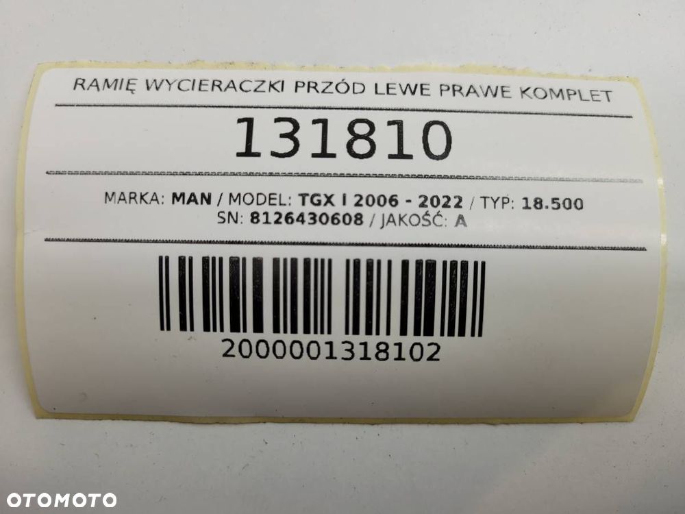 RAMIĘ WYCIERACZKI PRZÓD PRZEDNIE LEWE PRAWE KOMPLET MAN TGL 8126430608 - 8