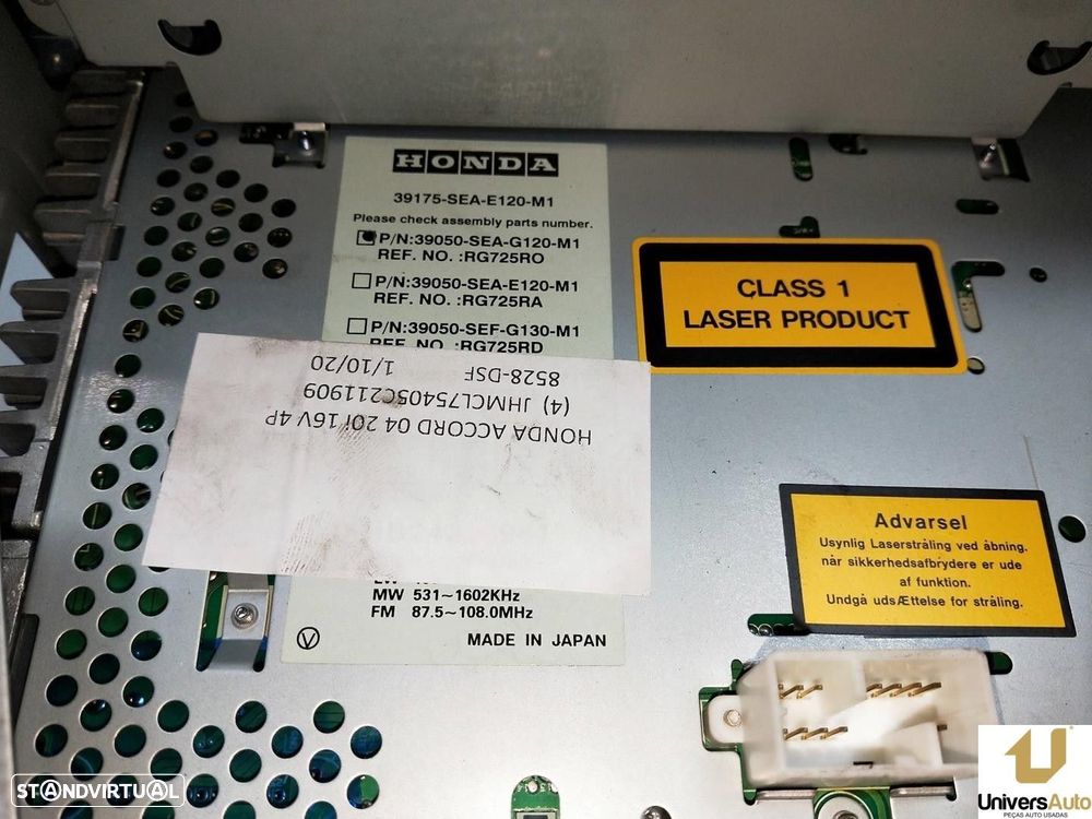 SISTEMA AUDIO / RADIO CD HONDA ACCORD VII 2005 -39050SEAG120M1 - 4