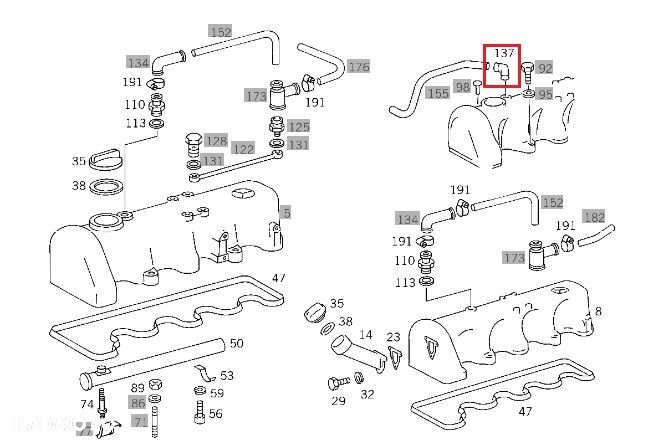 MERCEDES OM616 OM617 Kolanko odma przewod odpowietrzenia silnika OE - 2