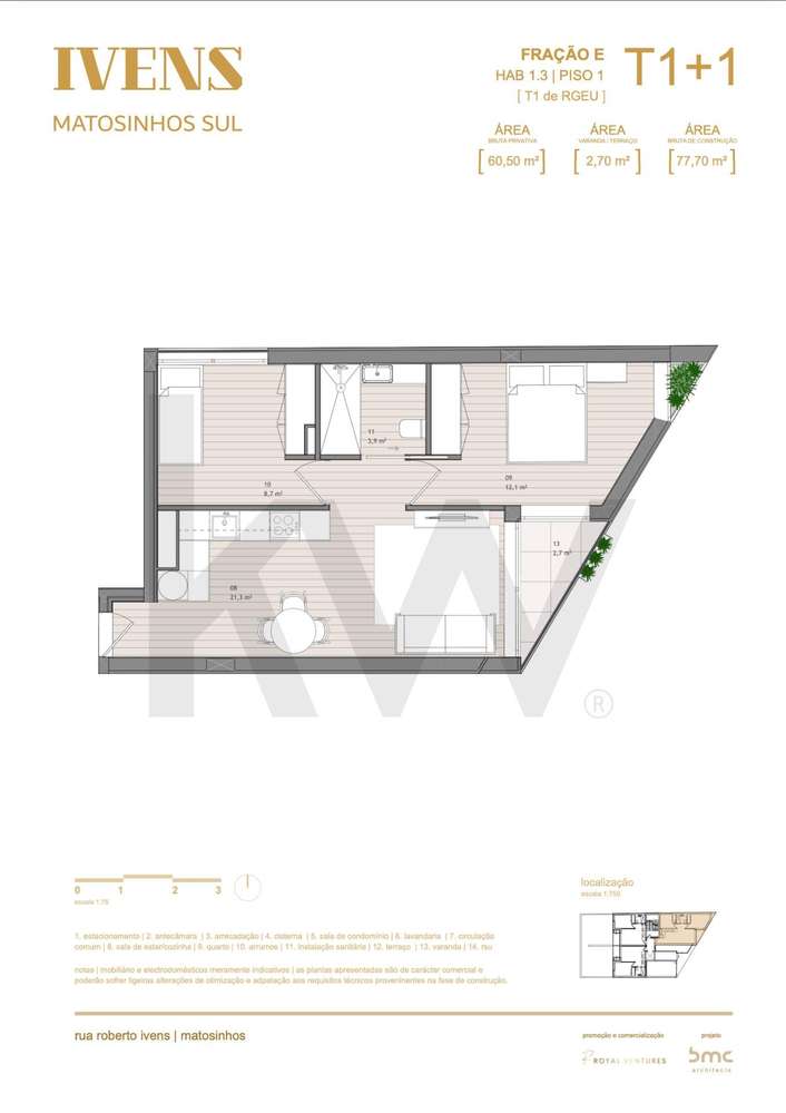 T1 +1 com Varanda a 350 m da praia | Empreendimento IVENS - Grande imagem: 5/14