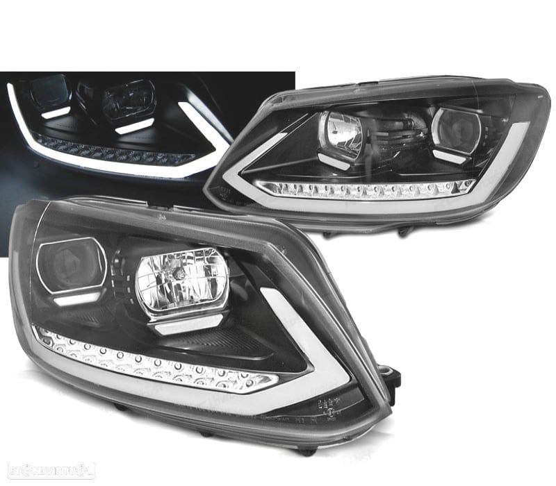 CONJUNTO DE FARÓIS VW TOURAN II 10-15 TRU DRL COM INDICADORES LEDS DINÂMICOS PRETO - 1