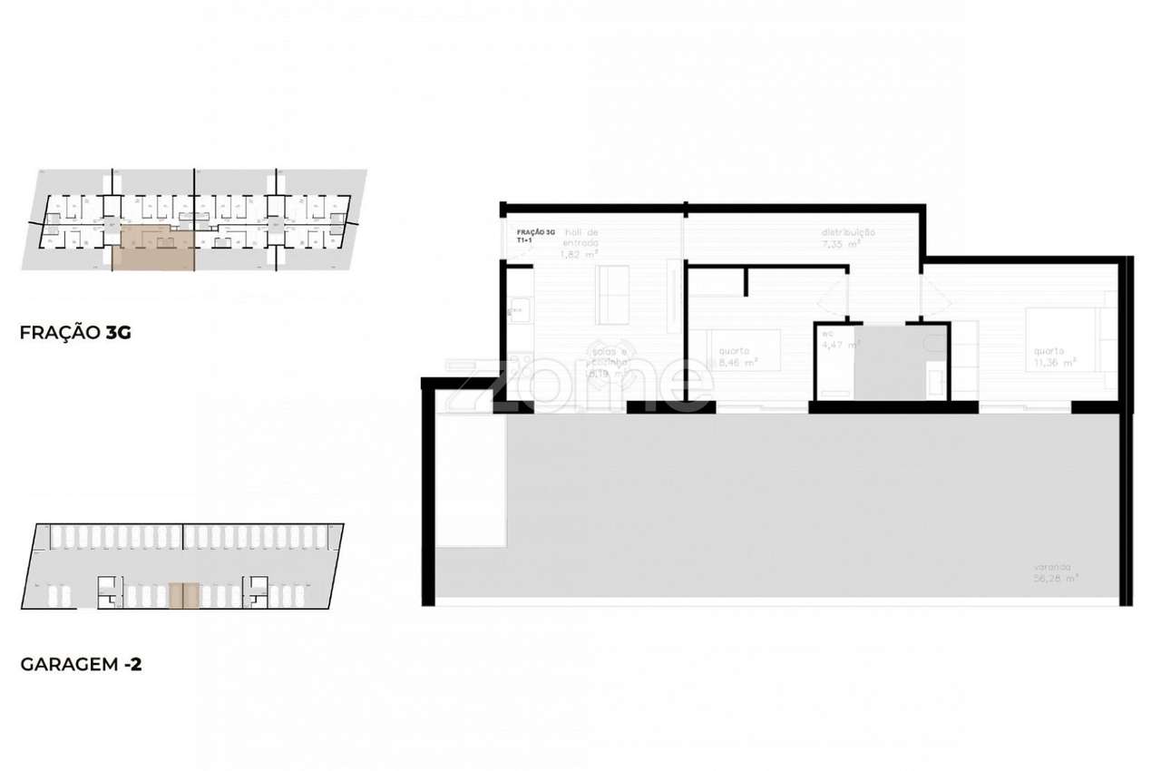Apartamento T2 (3G) localizado no piso 3, com área total de 147.8 m2. - Grande imagem: 3/23