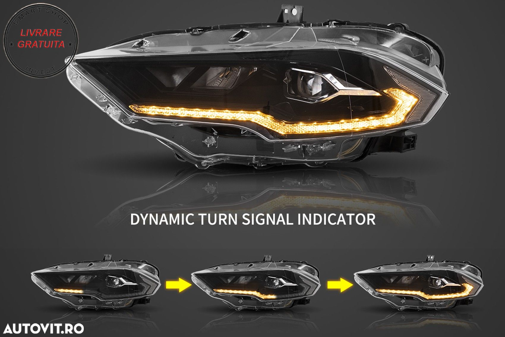 Faruri LED Ford Mustang Facelift (2018-2023) Negru Semnal Dinamic- livrare gratuita - 17