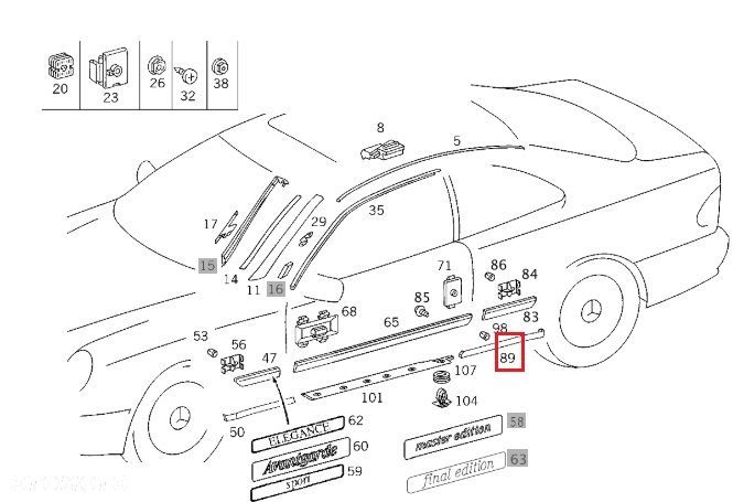 MERCEDES CLK W208 Uszczelka progu tylna lewa OE - 2