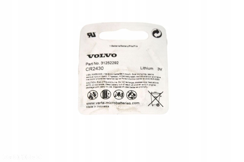 VOLVO V40 S80 V70 XC70 bateria pilota kluczyka OE - 3