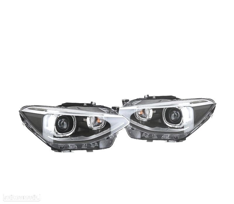 FARÓIS BIXENON BMW SERIE1 F20 F21 11-15 ANGEL EYES FUNDO PRETO - 1
