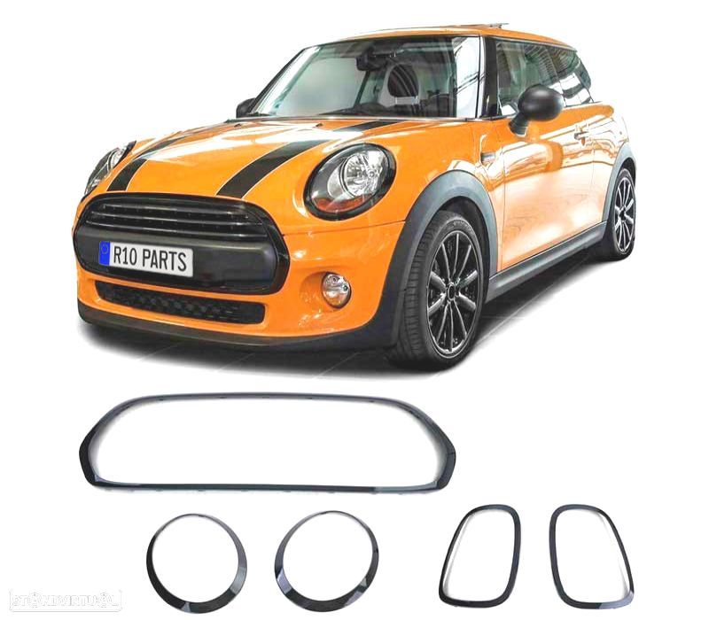 FRISOS FARÓIS E GRELHA MINI F55 F56 F57 LOOK JCW PRETO BRILHANTE - 1