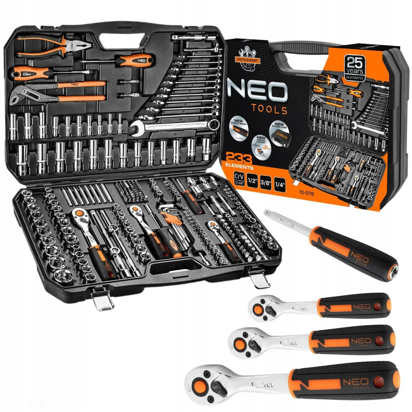 NEO 10-078 ZESTAW KLUCZE NASADOWE 1/2" 1/4" 3/8" TORX NASADKI WALIZKA 233el - 15