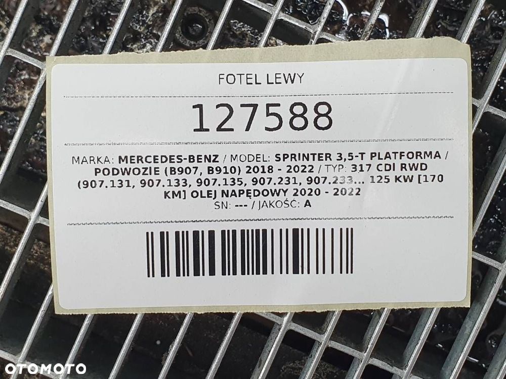 FOTEL LEWY PRZÓD KIEROWCY SPRINTER W907 W910 ORYGINAŁ - 12